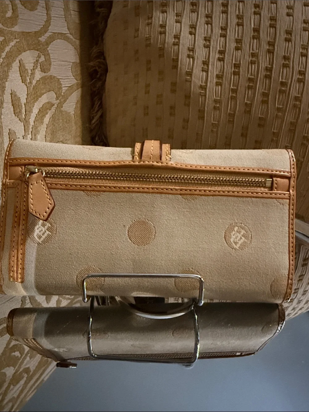 Dooney & Bourke tonal polka dot canvas checkbook flap wallet preowned